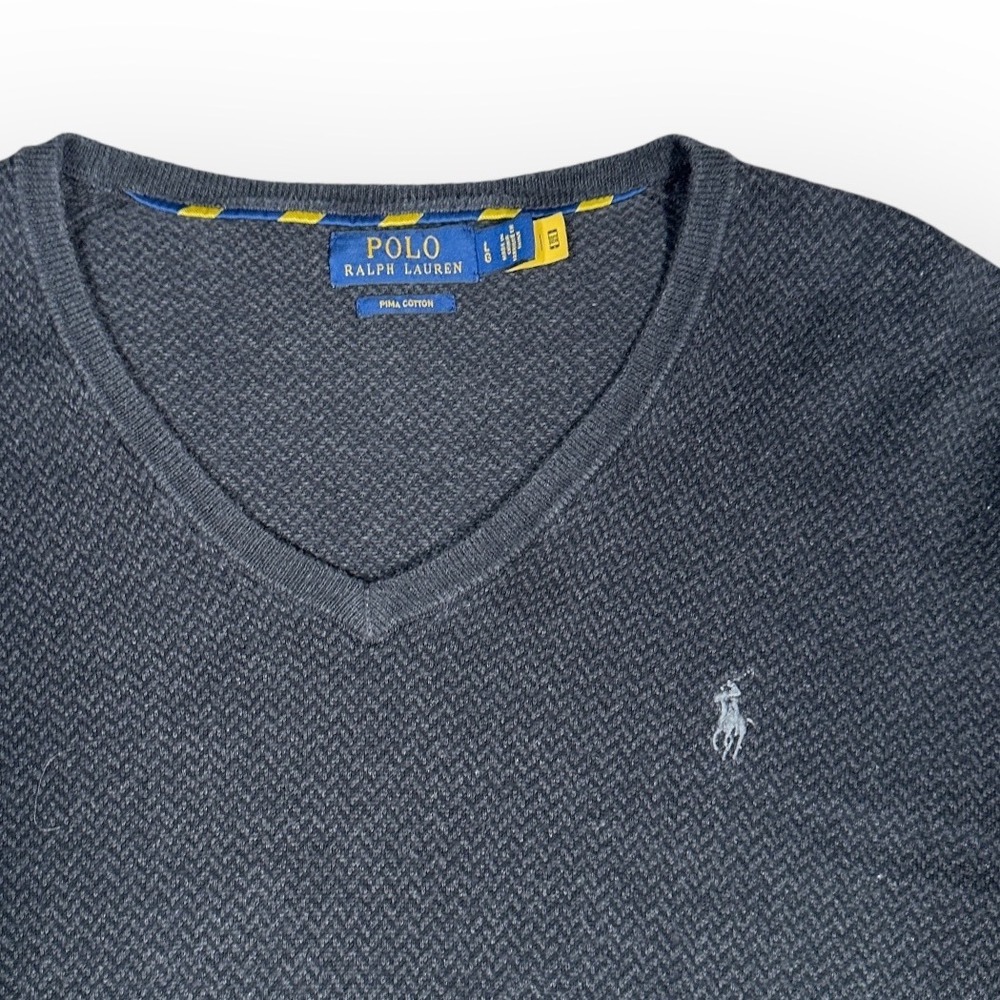 Polo Ralph Lauren Men's V Neck Pima Cotton Sweater Dark Gray Heather Casual
